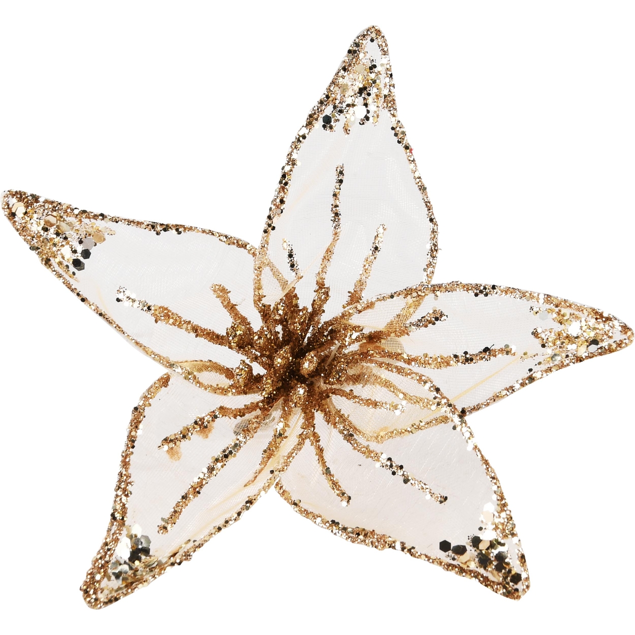 Dekoratief | Deco bloem op clip, goud/transparant, 13x13x10cm | A245362