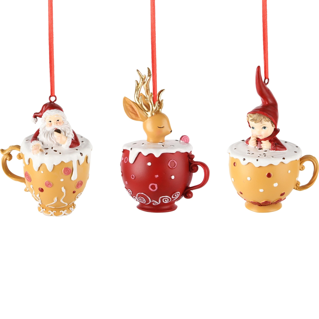 Dekoratief | Hanger jongen/santa/rendier in kopje, resina, 8x6x12cm, set van 3 stuks | A245410