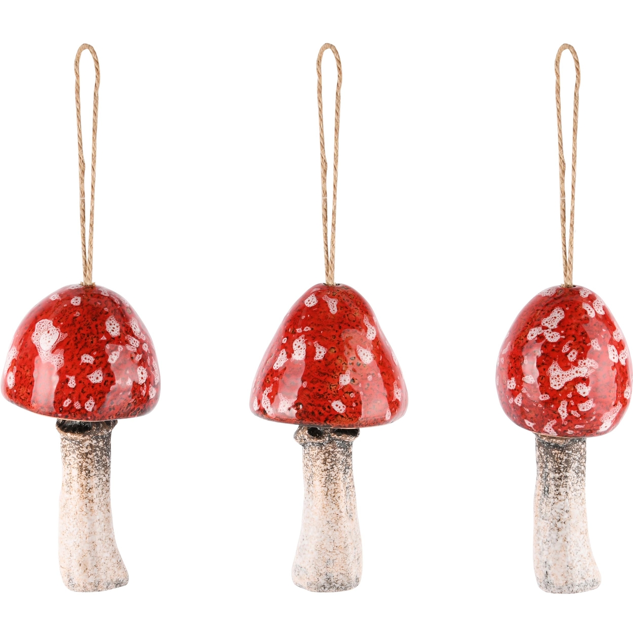 Dekoratief | Hanger paddenstoeltje, rood/wit, keramiek, 6x6x11cm, set van 3 stuks | A245435