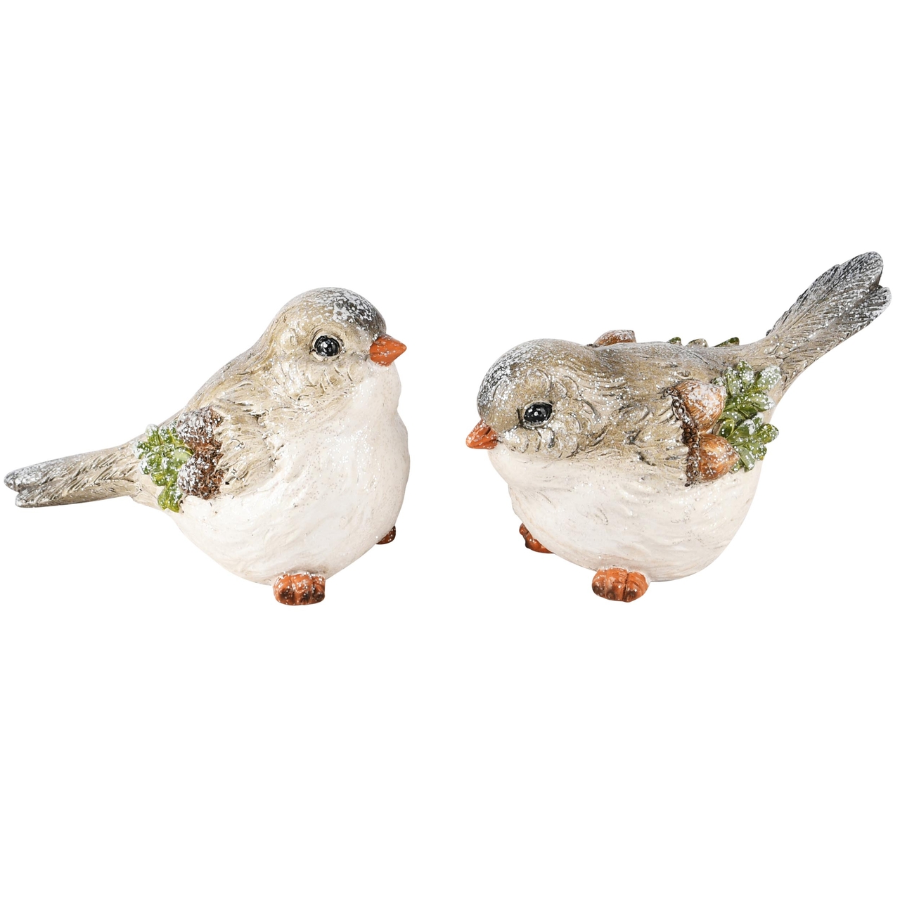 Dekoratief | Vogeltje 'Remy', naturel/groen, resina, 6x11x8cm, set van 2 stuks | A245484