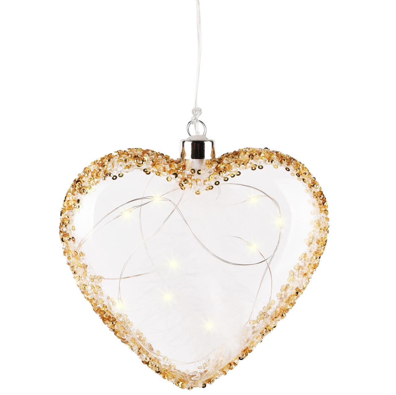 Dekoratief | Hanger hart, goud/transparant, glas, LED, 15x6x15cm | A245594