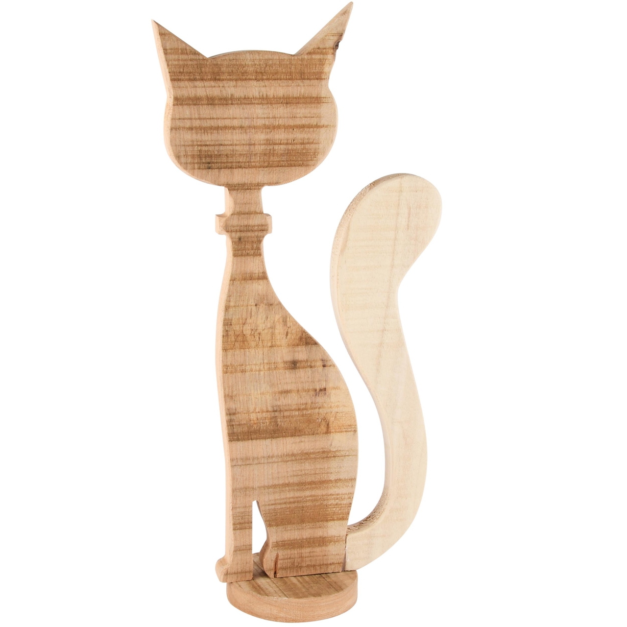 Dekoratief | Deco poes op voet, naturel, hout, 15x8x34cm | A245620