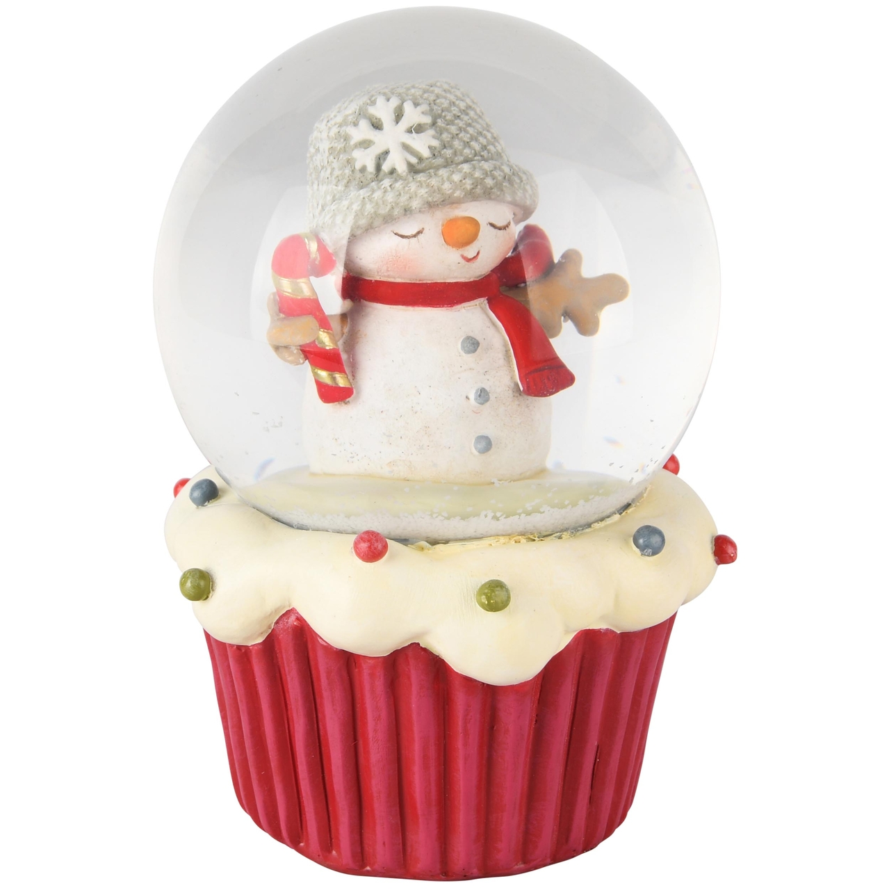 Dekoratief | Waterbol cupcake m/sneeuwman, rood, resina/glas, 10x10x15cm | A245637