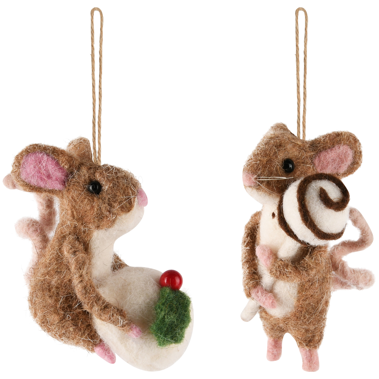 Dekoratief | Hanger muis m/lolly/cake, bruin/wit, stof, 7x10x4cm, set van 2 stuks | A245676