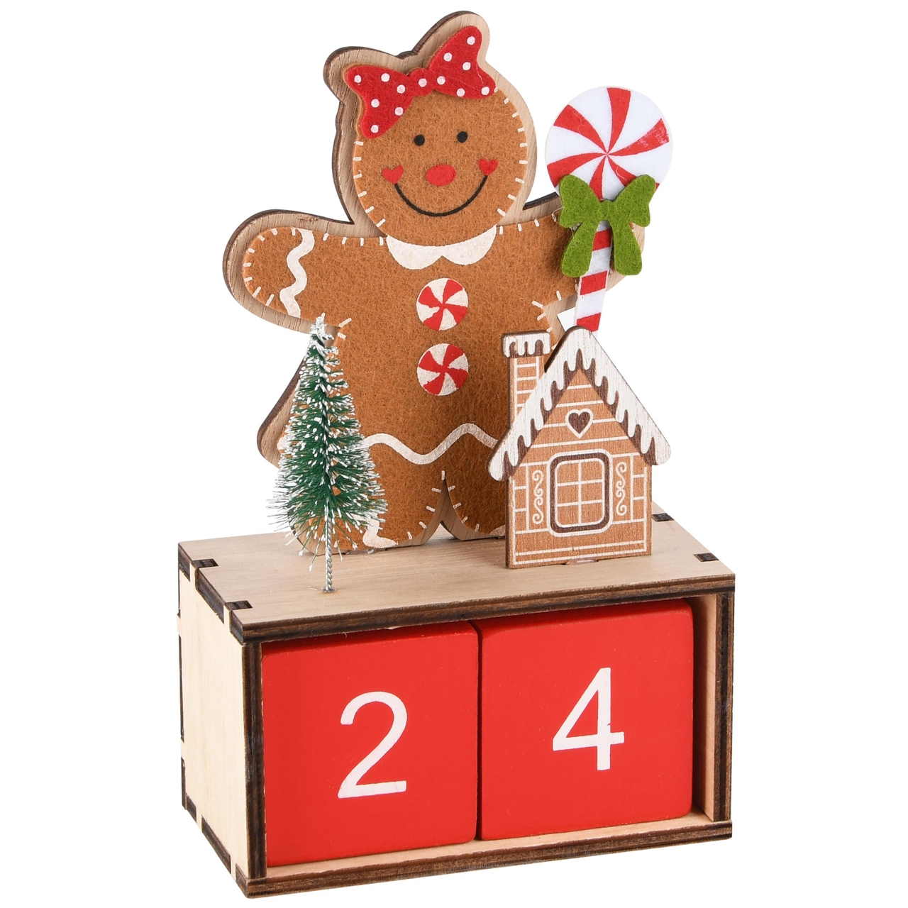 Dekoratief | Kalender m/cookie, rood/naturel, hout, 12x6x19cm | A245726