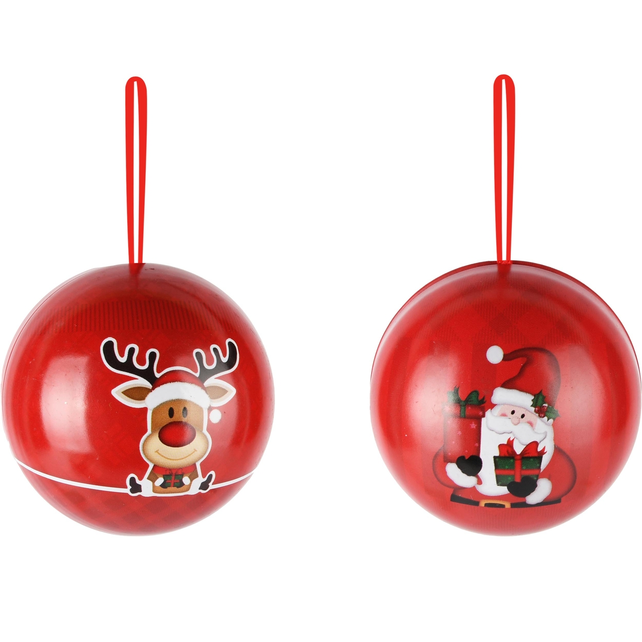 Dekoratief | Hanger bal opvulbaar 'Rudolph/Santa', metaal, 7x7x7cm, set van 2 stuks | A245777