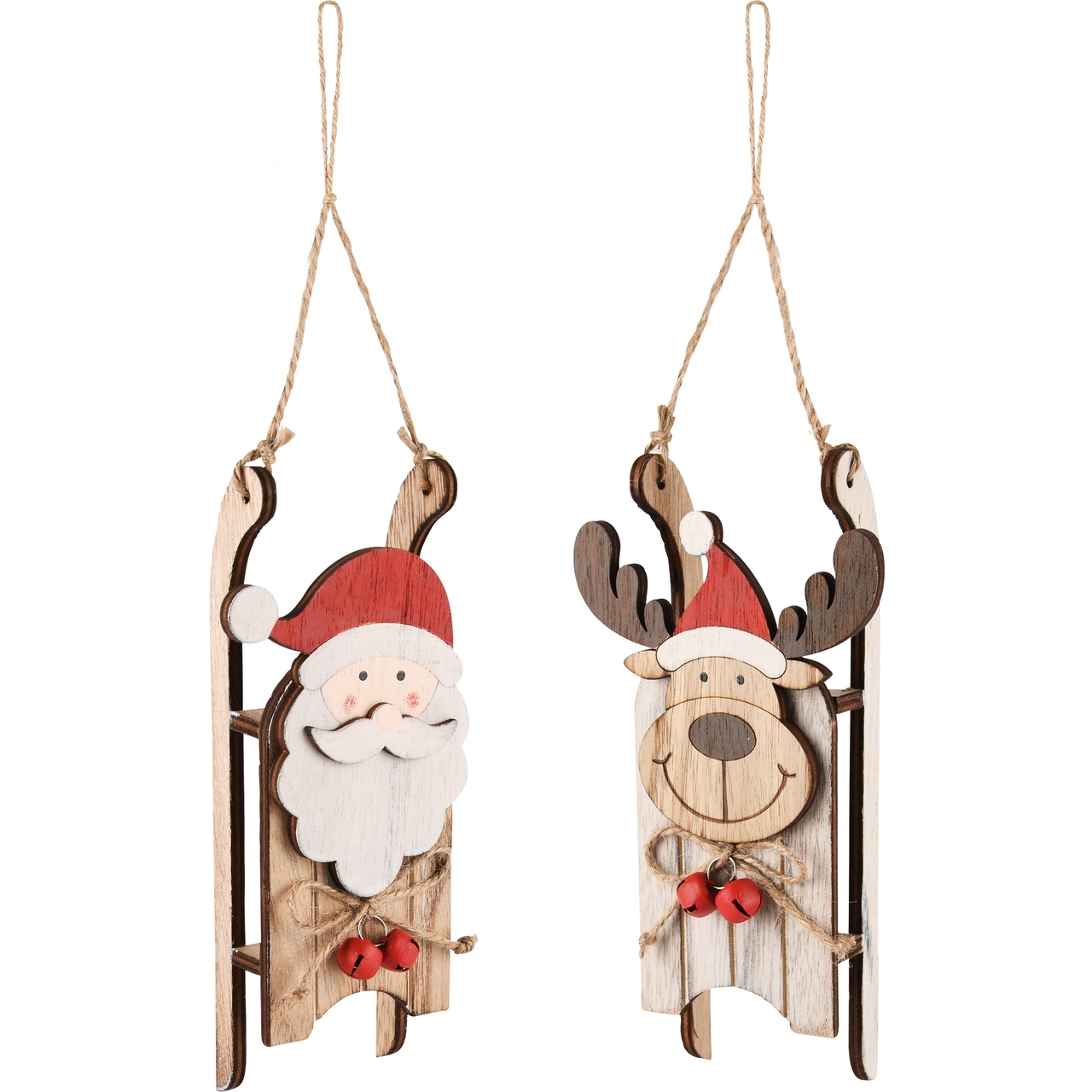 Dekoratief | Hanger slee m/santa/rudolf, naturel, hout, 8x4x18cm, set van 2 stuks | A245803