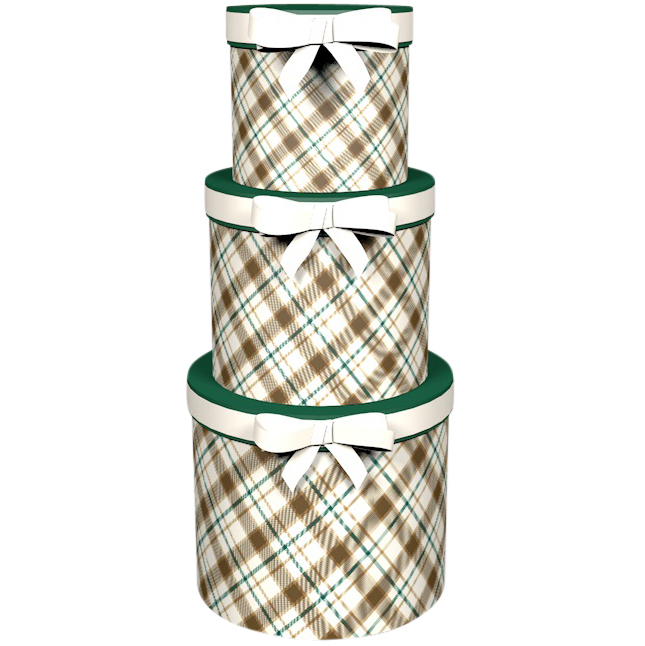 Dekoratief | Set 3 tondozen m/strik 'Nordic Check', 23x23x20cm | A245829