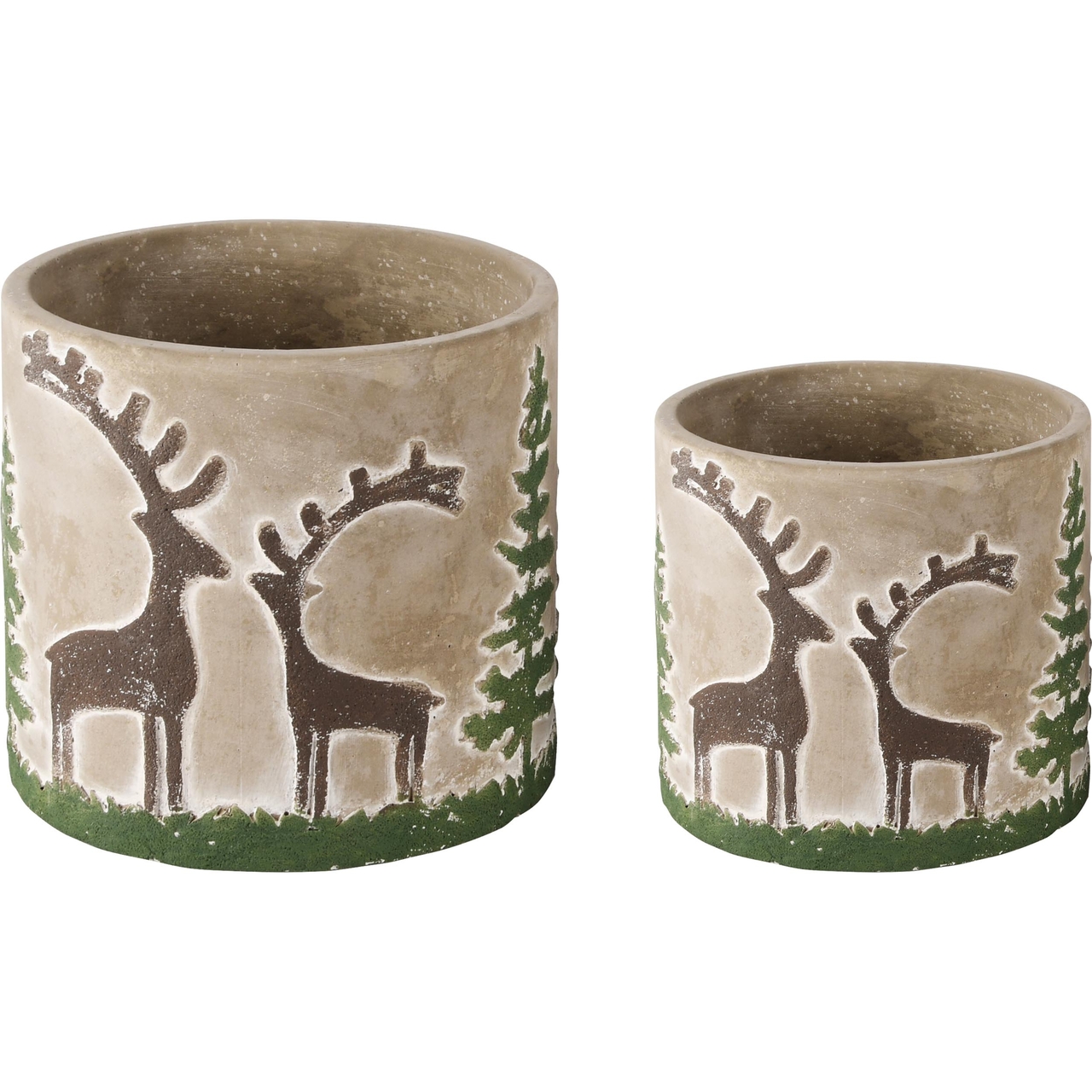 Dekoratief | Set 2 Bloempots 'Forest Antlers', cement, 14x14x13cm | A245831