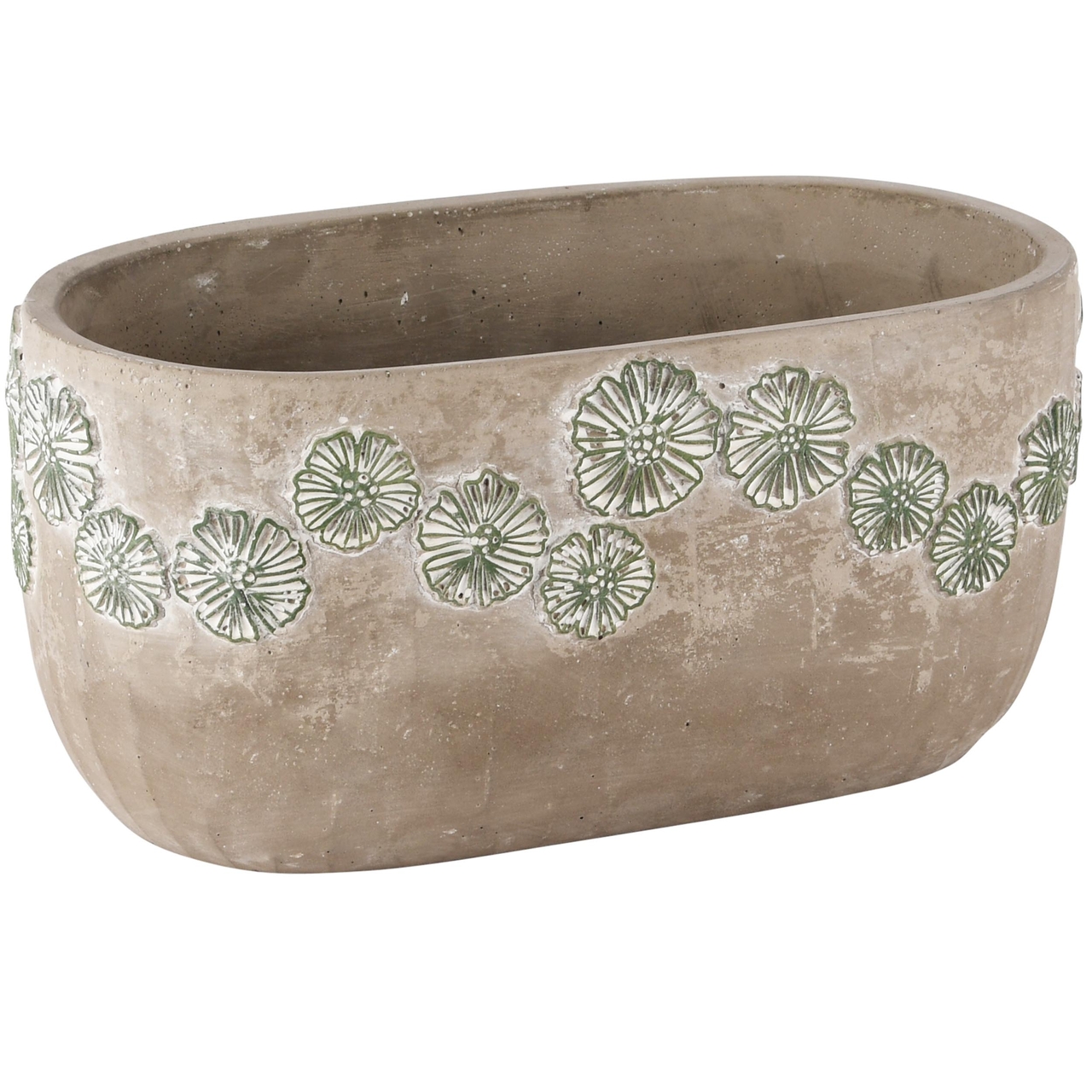 Dekoratief | Bloempot ovaal 'Lucky Flowers', cement, 23x13x11cm | A245834