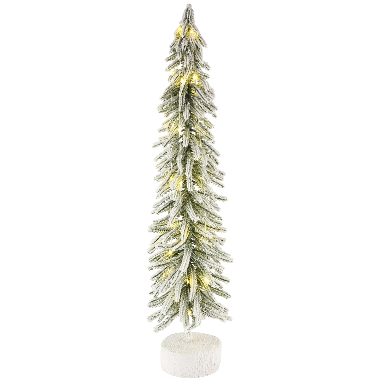 Dekoratief | Deco boompje m/sneeuw, groen/wit, pvc, LED, 18x18x73cm | A245854