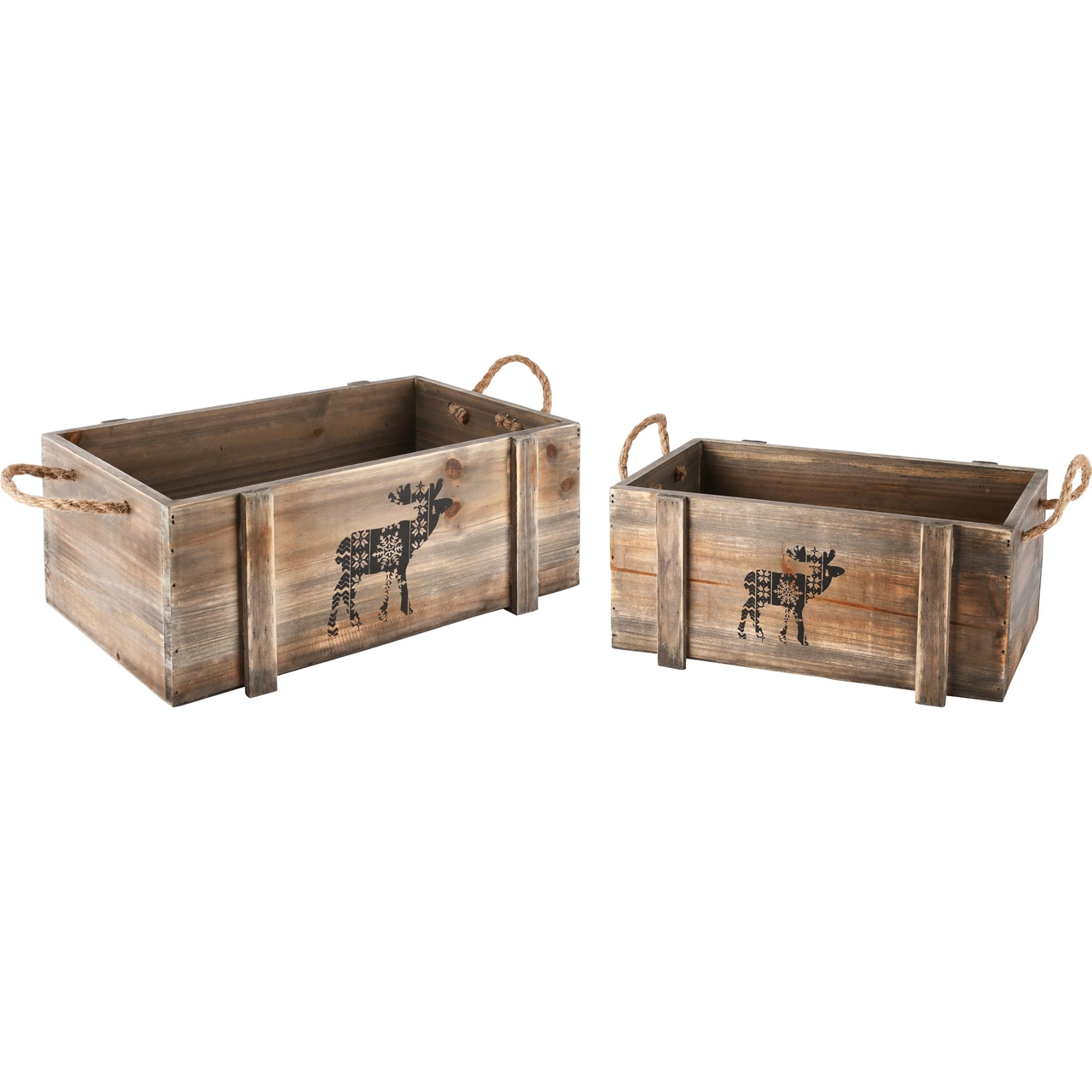 Dekoratief | Set 2 bakjes m/hert, naturel, hout, 34x19x13cm | A245888