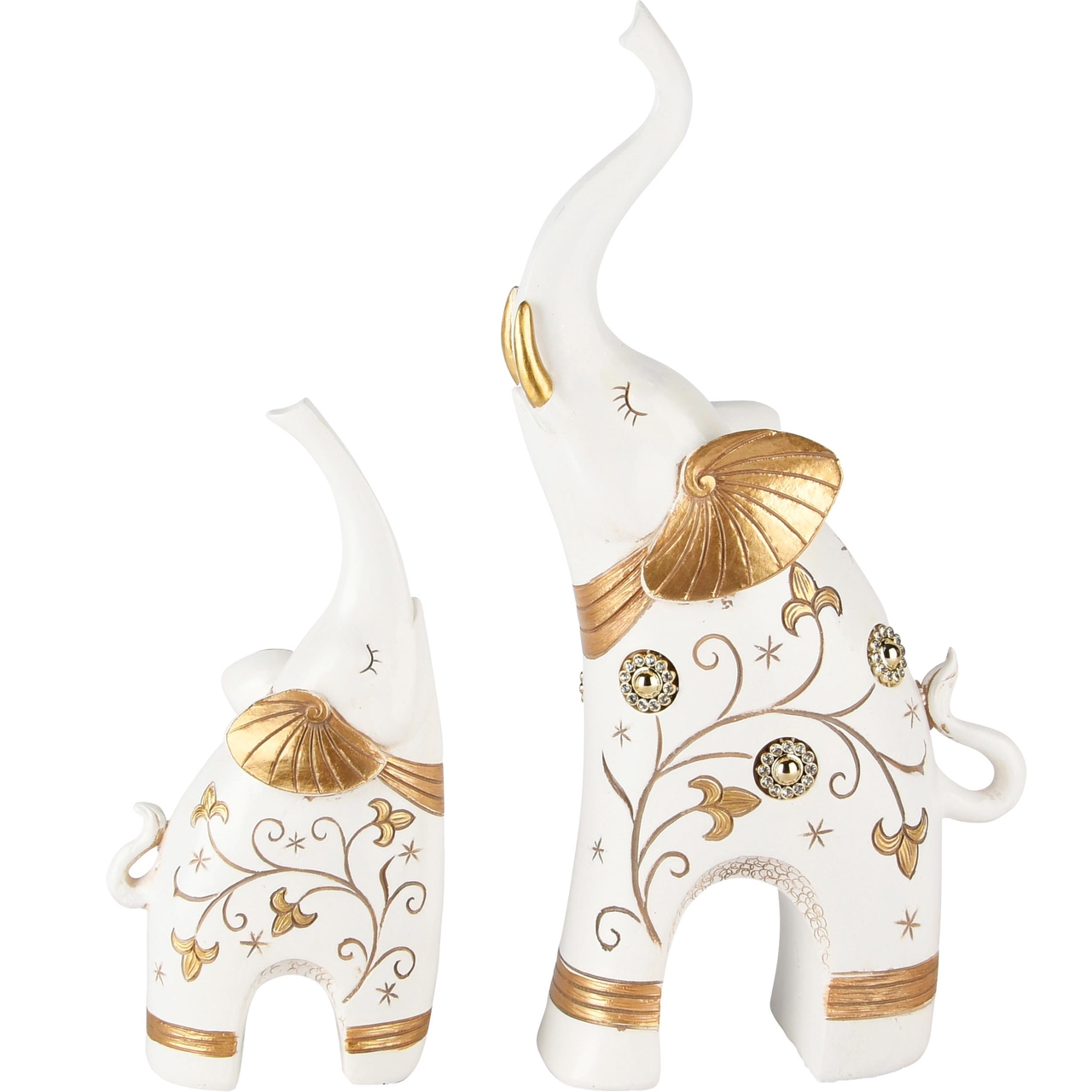 Dekoratief | Duo olifanten 'Nelly', wit/goud, resina, 9x5x18cm | A245944