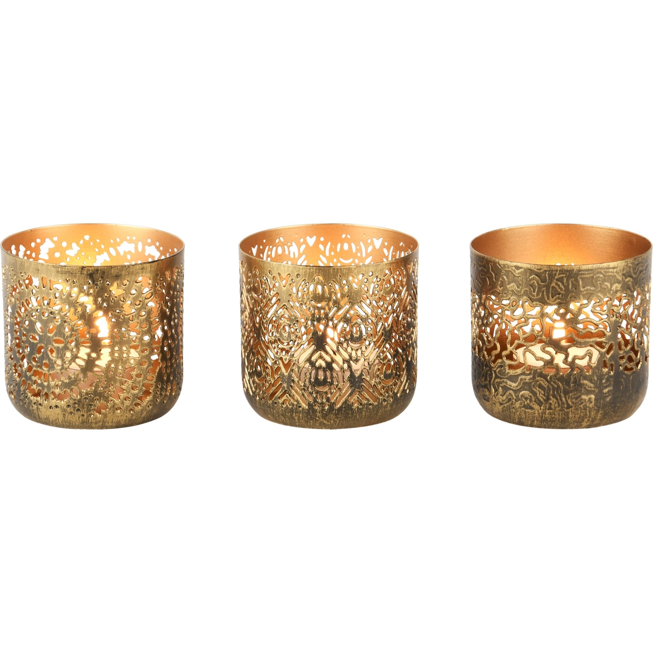 Dekoratief | Theelichthouder 'Mandala Mix', goud, metaal, 8x8x8cm, set van 3 stuks | A248141