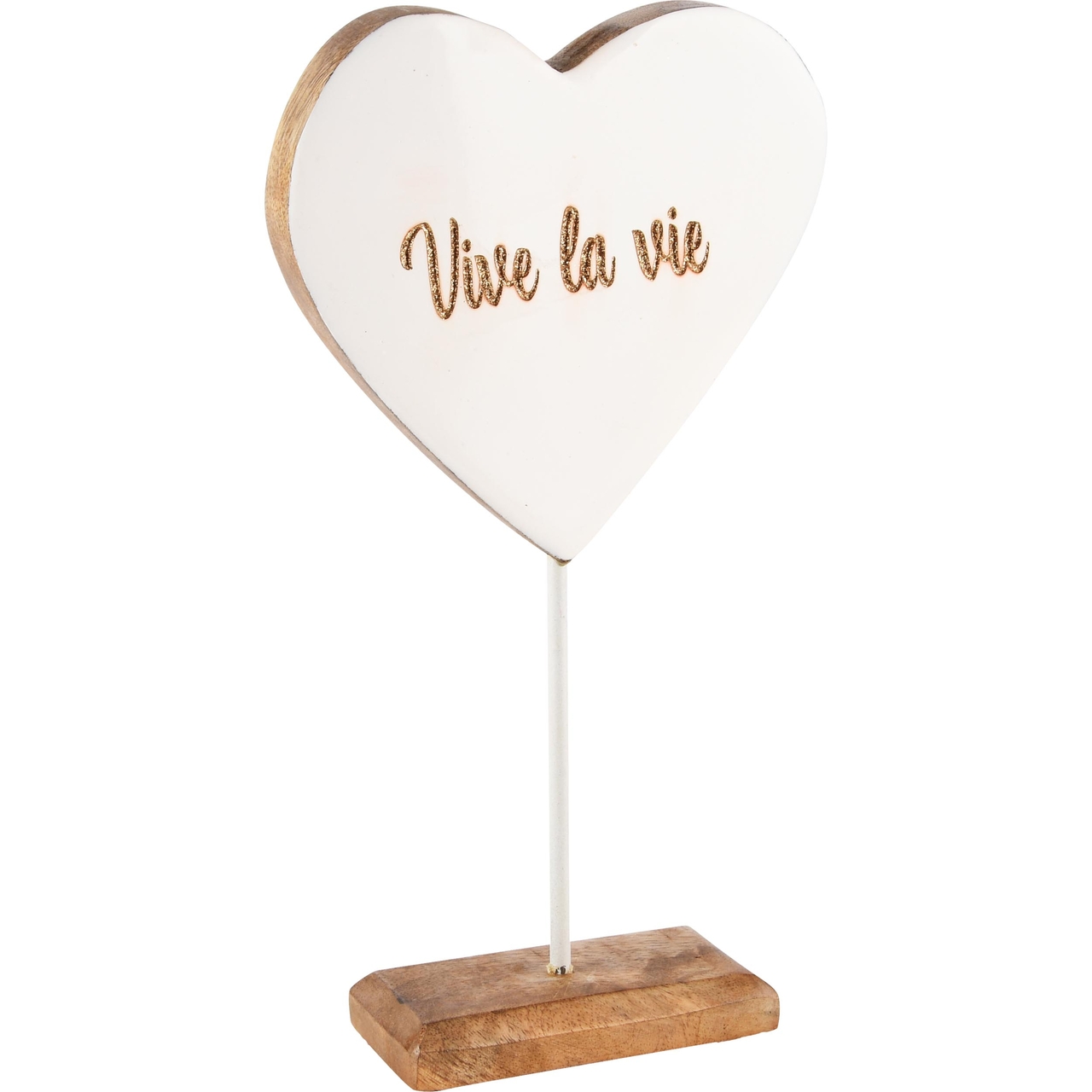 Dekoratief | Deco hart op voet 'Vive La Vie', wit, hout/enamel, 14x5x27cm | A248150