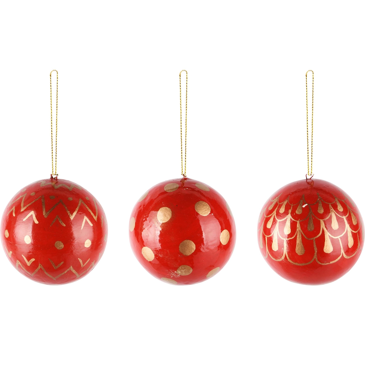 Dekoratief | Hanger bal m/bollen, rood/goud, karton, 7x7x7cm, set van 3 stuks | A248193