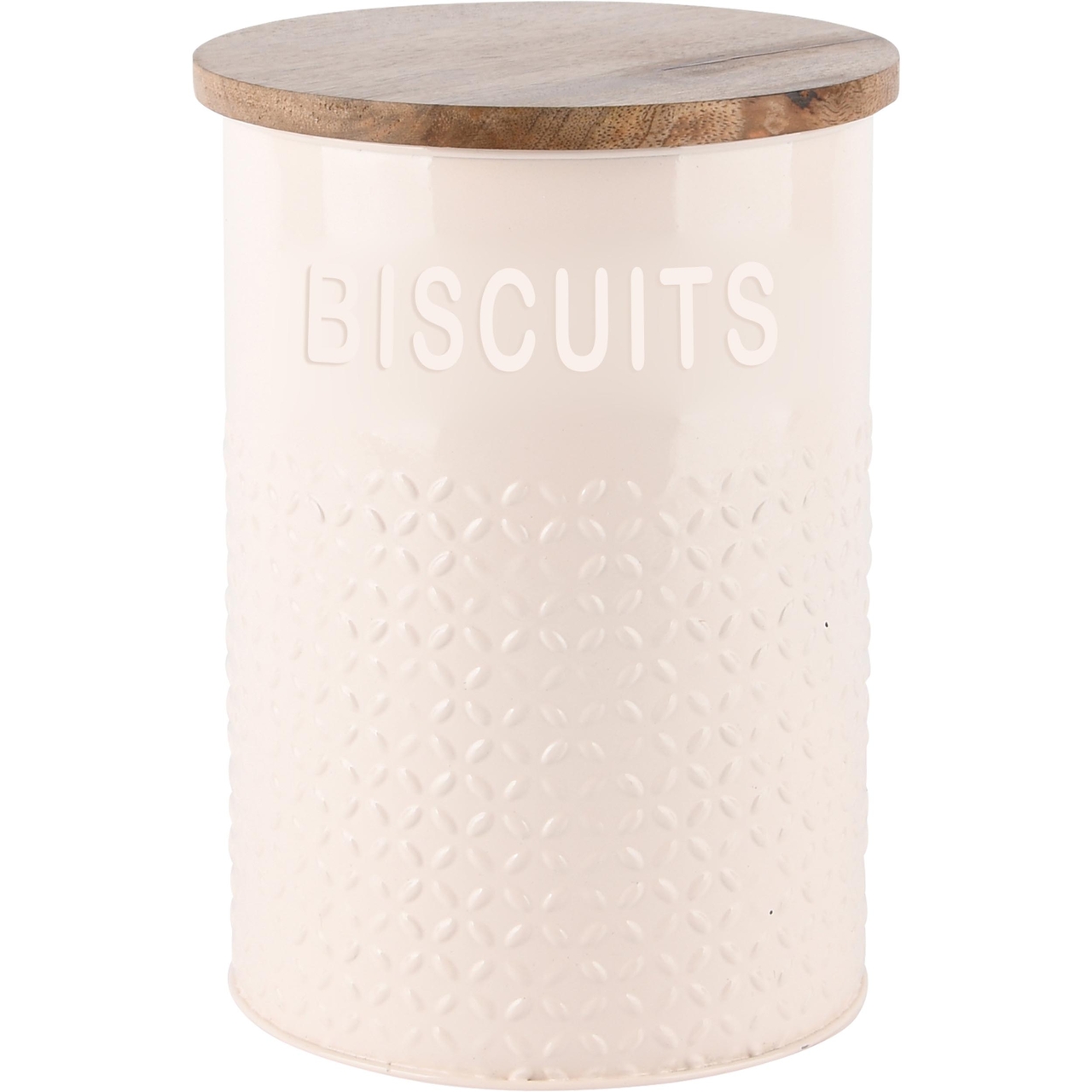 Dekoratief | Bewaarpot 'Biscuits', wit, hout/metaal, 14x14x19cm | A248223