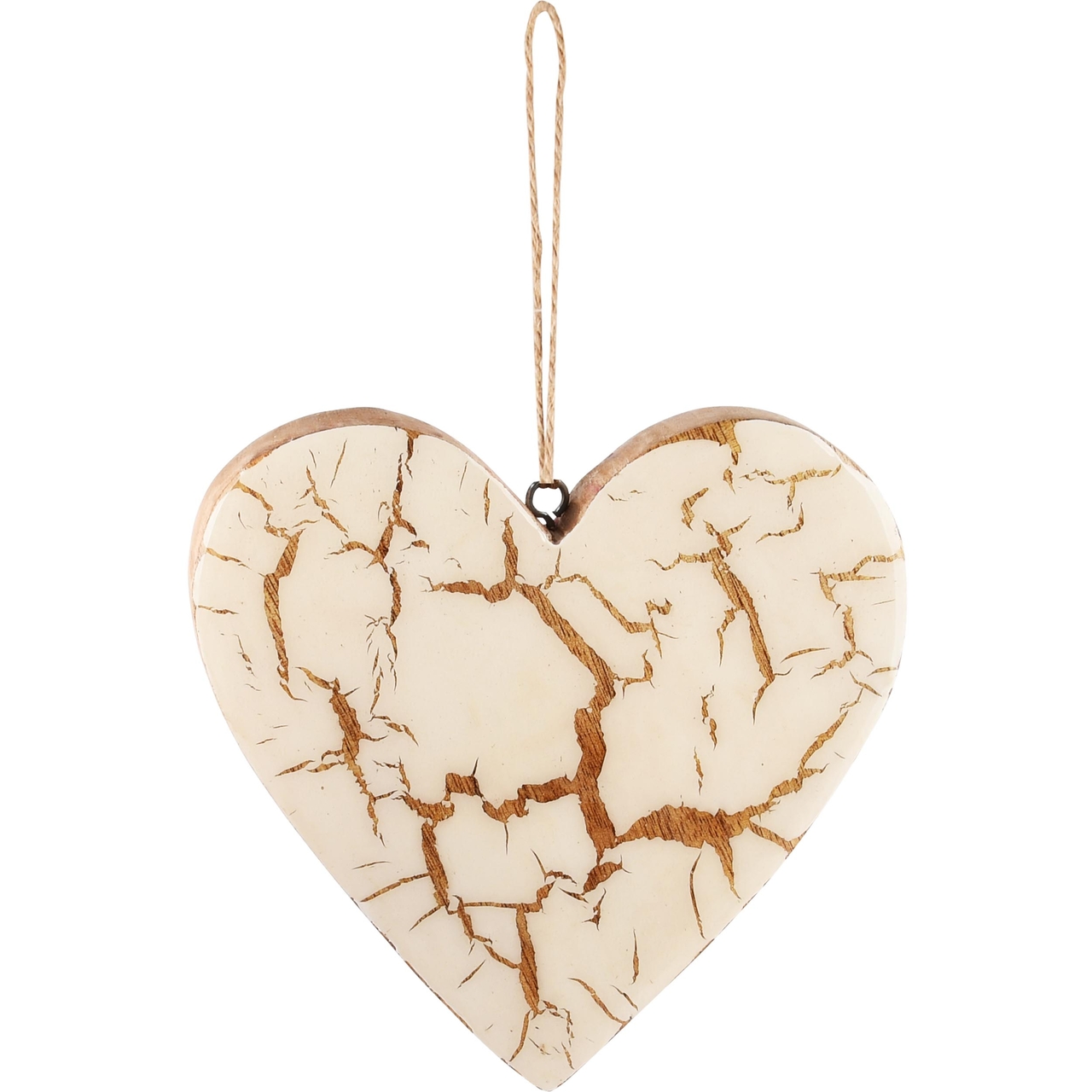 Dekoratief | Hanger hart, wit marbled/naturel, hout, 14x2x15cm | A248339