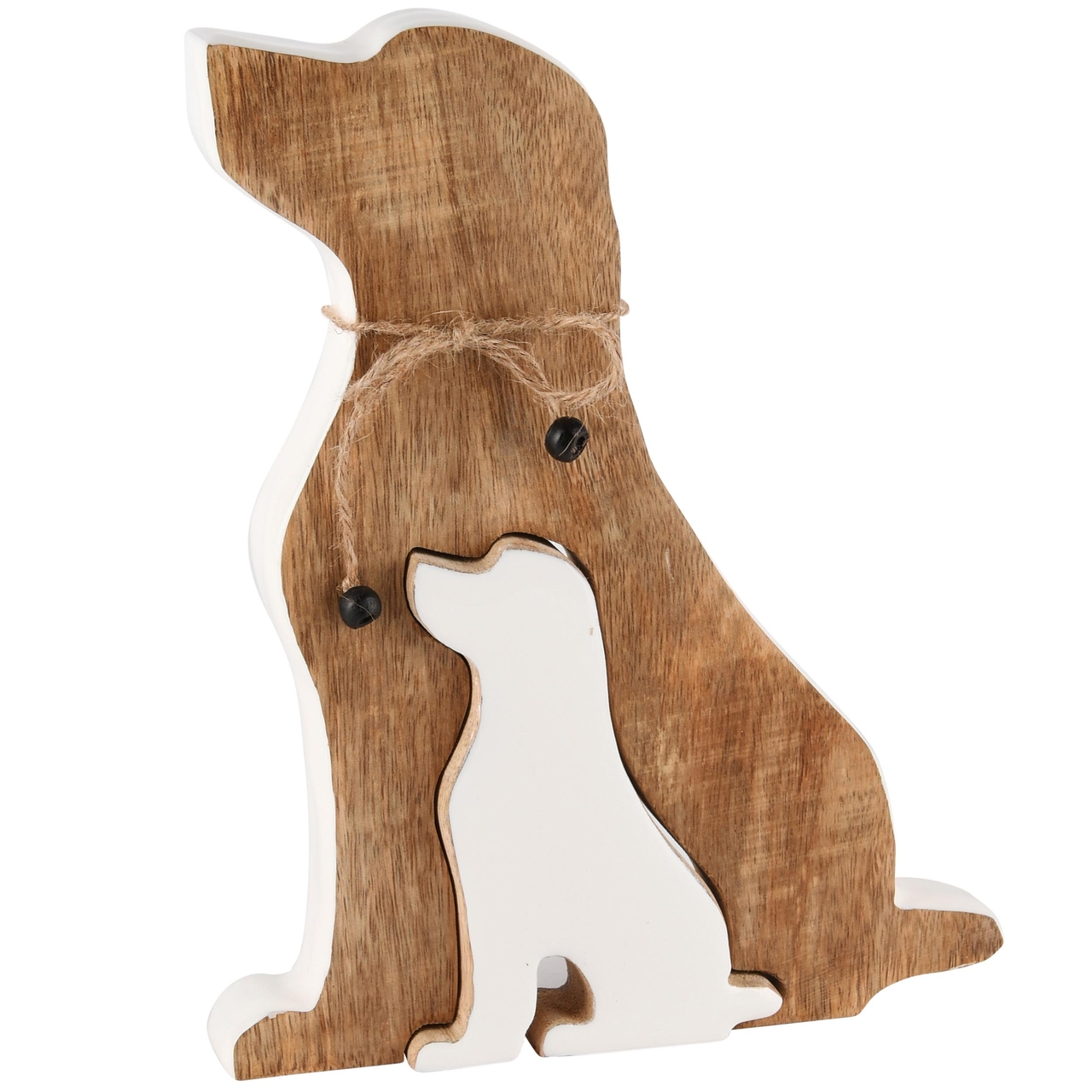 Dekoratief | Deco hond puzzel, naturel/wit, hout, 21x3x24cm | A248353