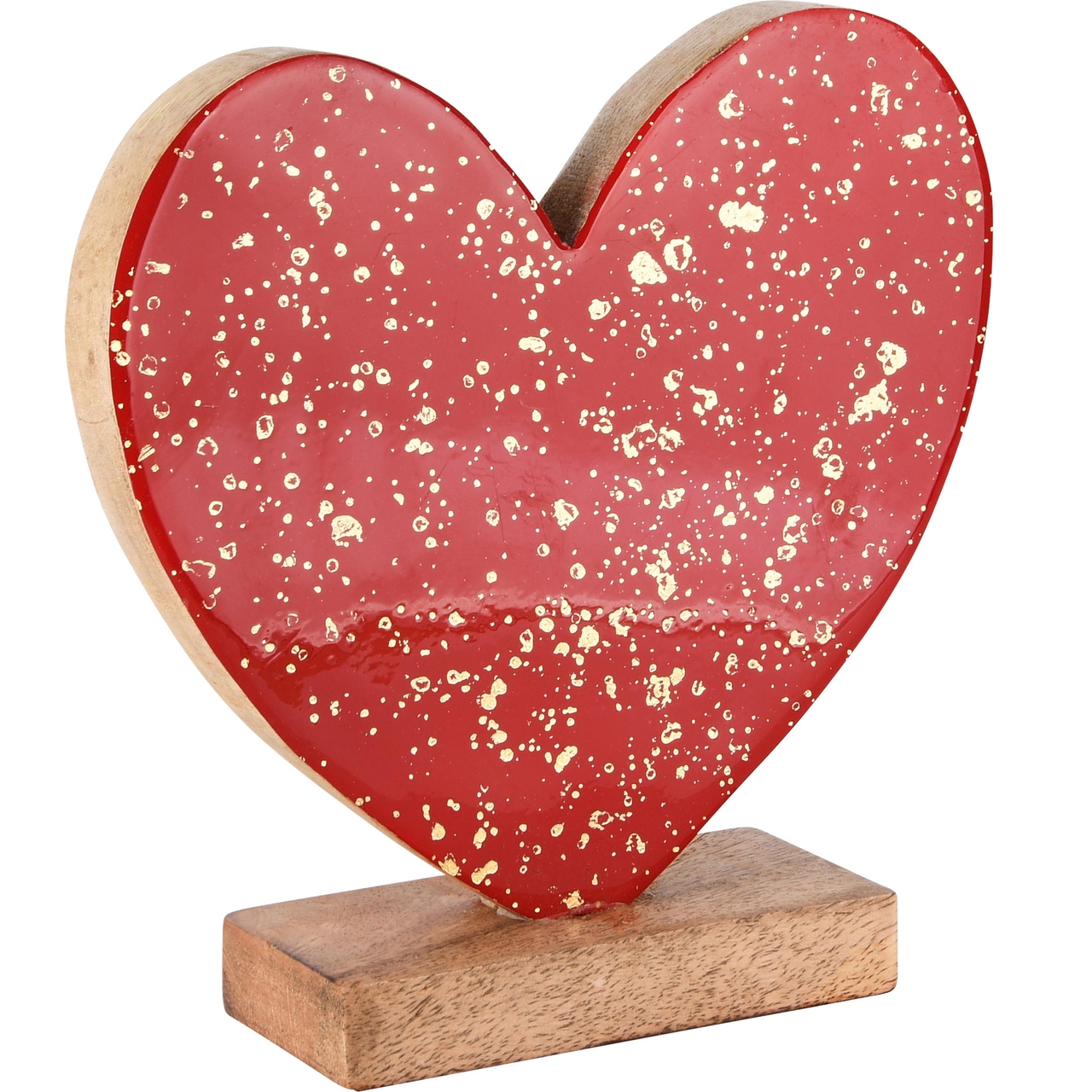 Dekoratief | Deco hart op voet 'Gold Speckled', rood, hout, 20x6x20cm | A248375