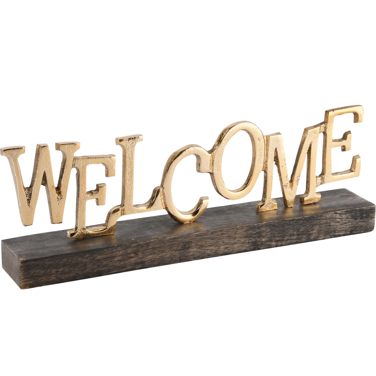 Dekoratief | Deco 'Welcome', goud, metaal/hout, 25x5x10cm | A248382