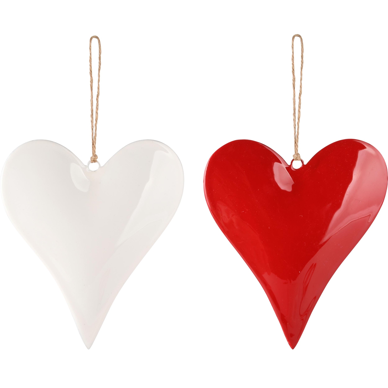 Dekoratief | Hanger hart, rood/wit, metaal, 15x2x15cm, set van 2 stuks | A248461