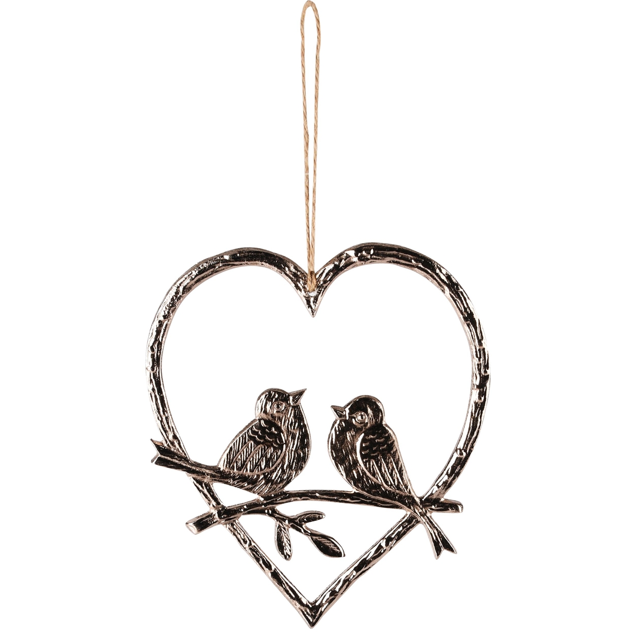 Dekoratief | Hanger hart m/vogeltjes, rose gold, aluminium, 14x1x16cm | A248466