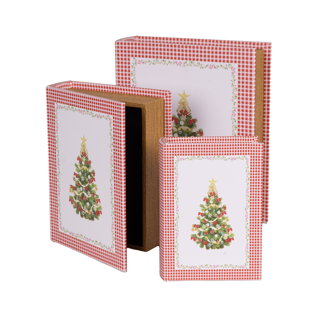 Dekoratief | Set 3 boekdozen 'Christmas Tree', hout, 27x22x7cm | A249032