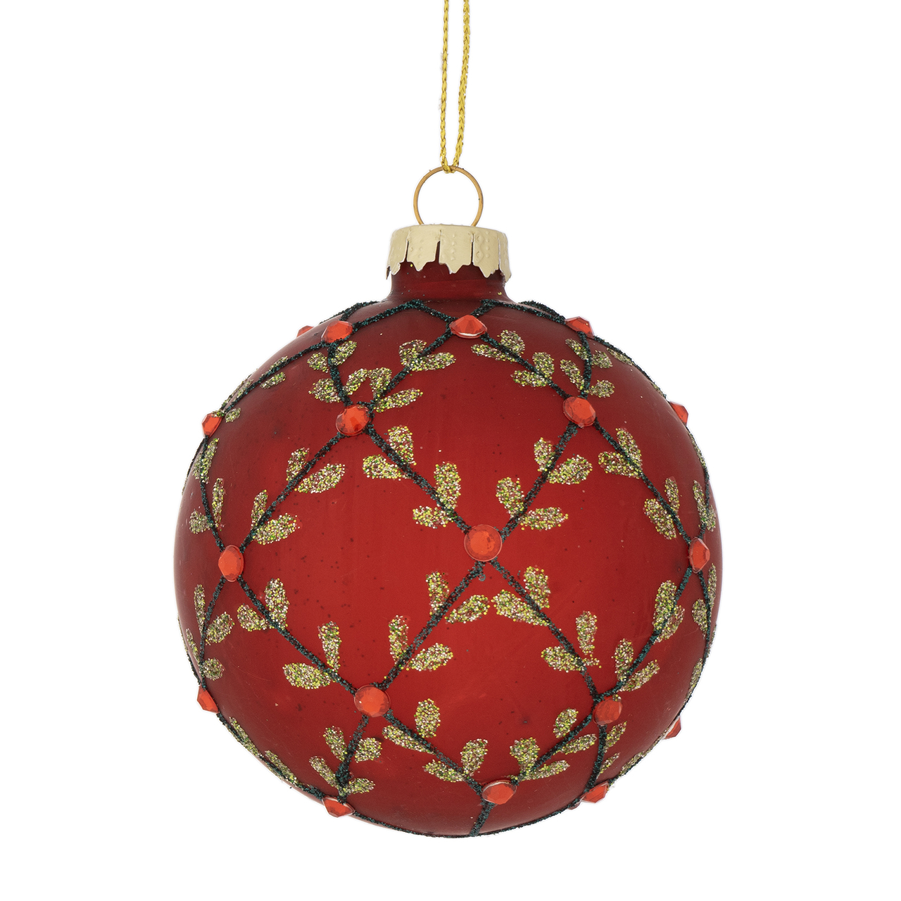 Dekoratief | Hanger kerstbal m/ruiten, rood/goud, glas, 8x8x8cm | A249065