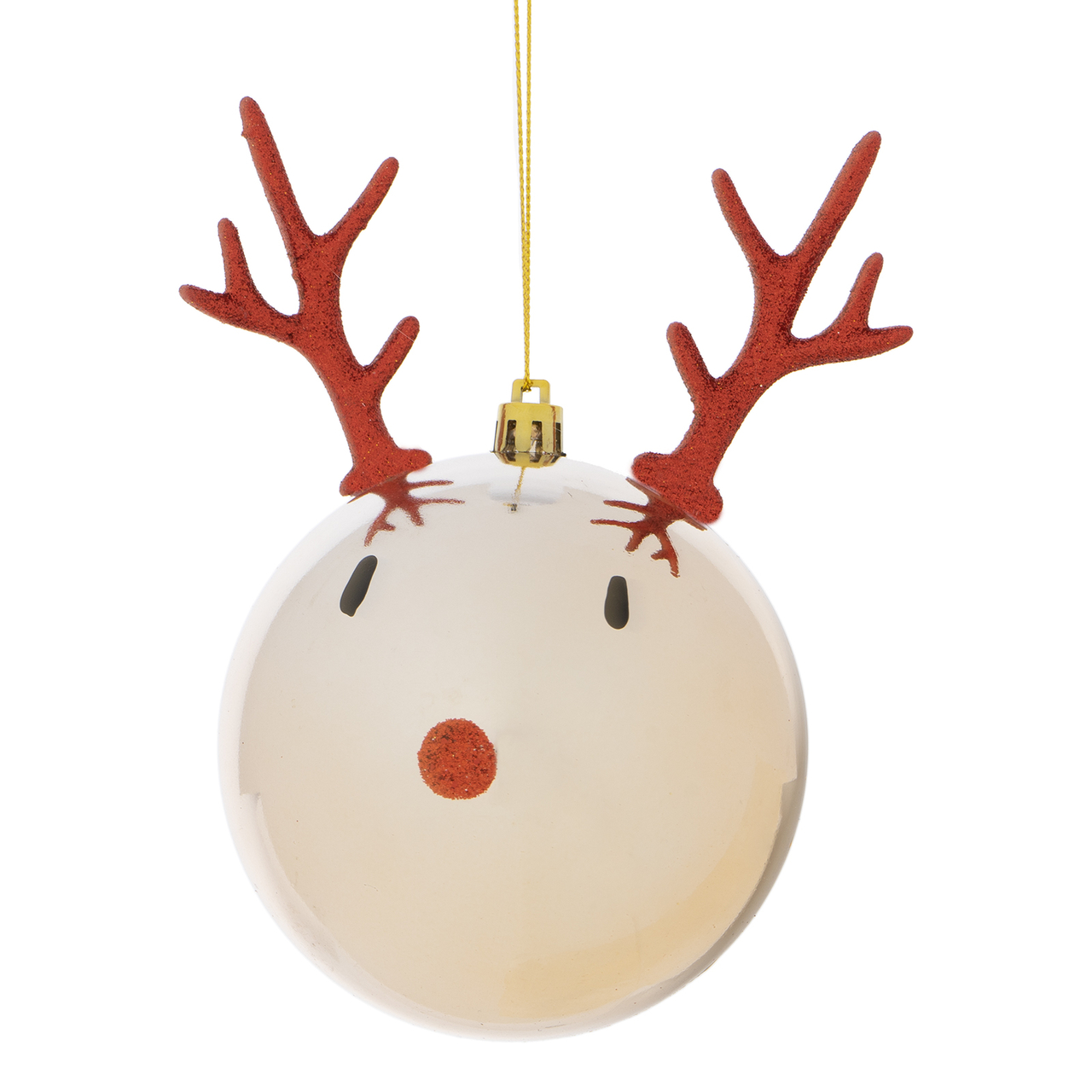 Dekoratief | Hanger kerstbal 'Rudolf', goud/rood, pvc, 8x8x8cm | A249072