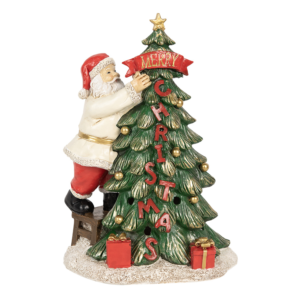 Clayre & Eef   | Decoratie kerstman met  boom groen LED 15x10x22 cm | 6PR4179