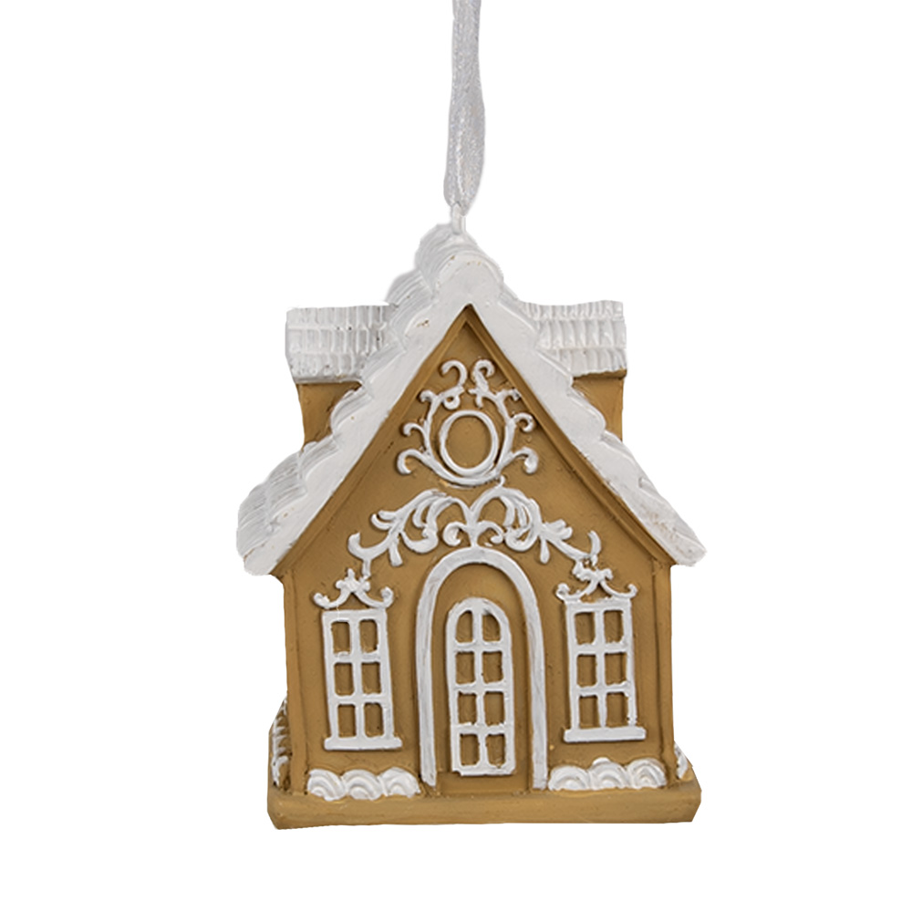 Clayre & Eef   | Decoratie hanger huisje Bruin Wit 6x4x7 cm | 6PR4213