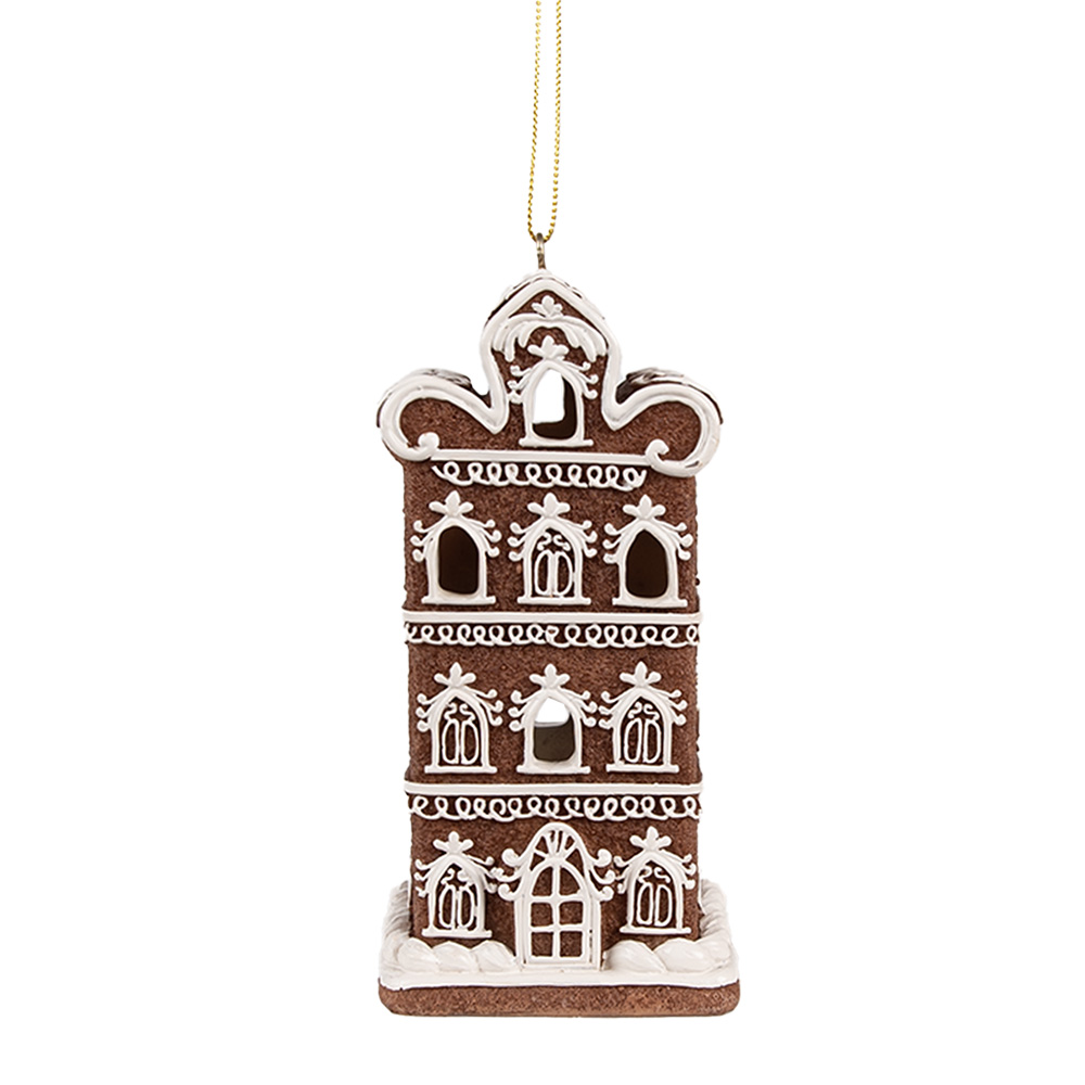 Clayre & Eef   | Decoratie hanger huisje met LED Bruin 6x6x12 cm | 6PR4360