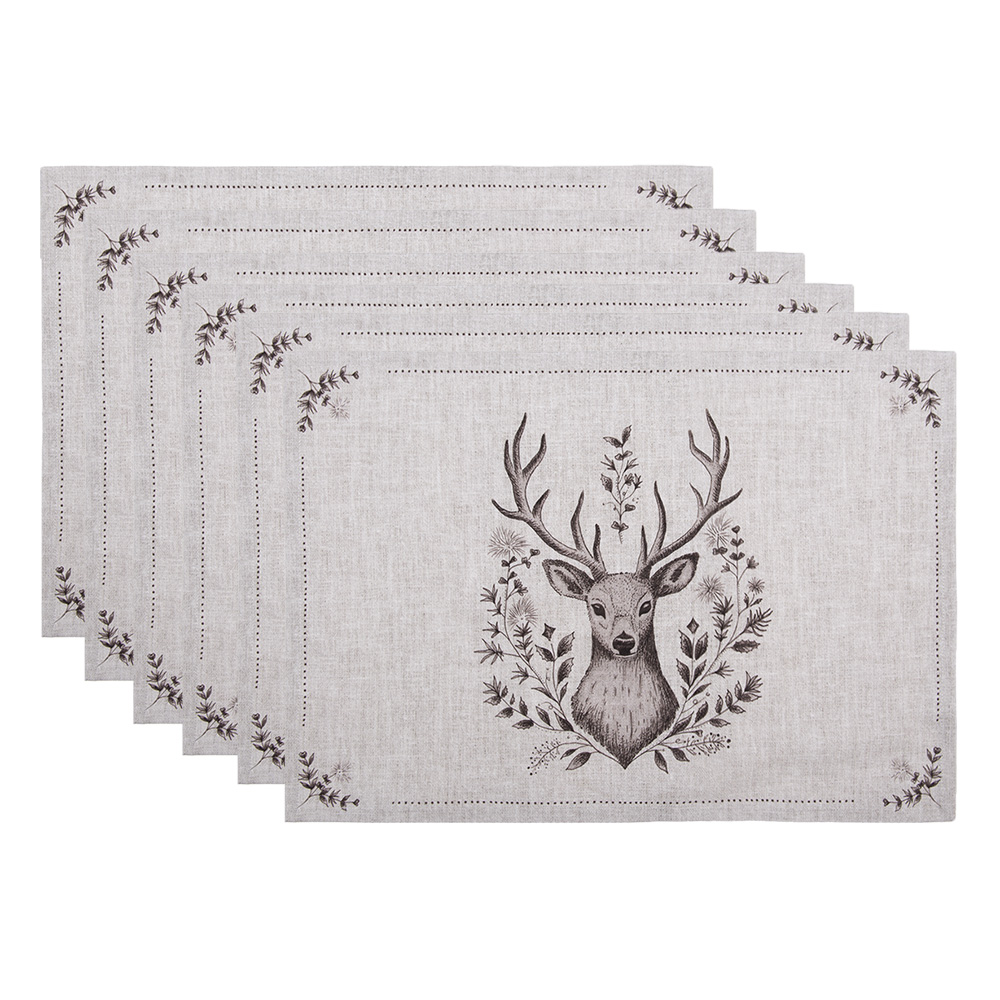 Clayre & Eef   | Placemats Set van 6 Beige Bruin 48x33 cm | GTW40