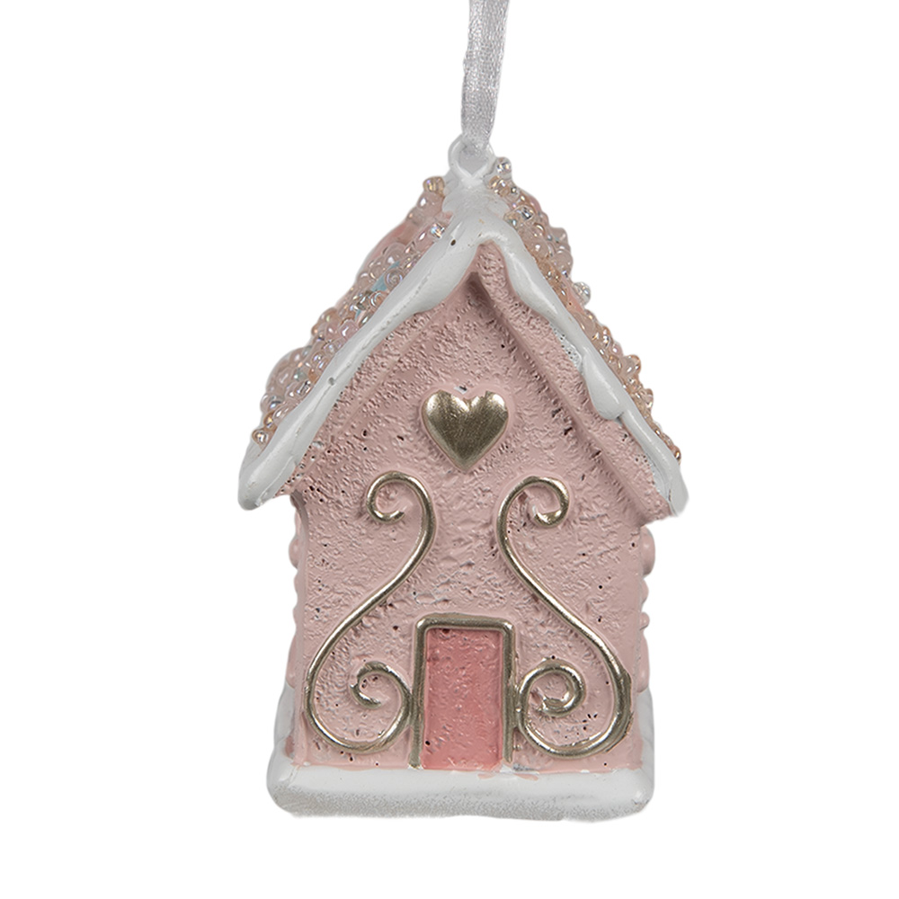 Clayre & Eef   | Decoratie hanger huisje Roze 4x4x6 cm | 6PR4211