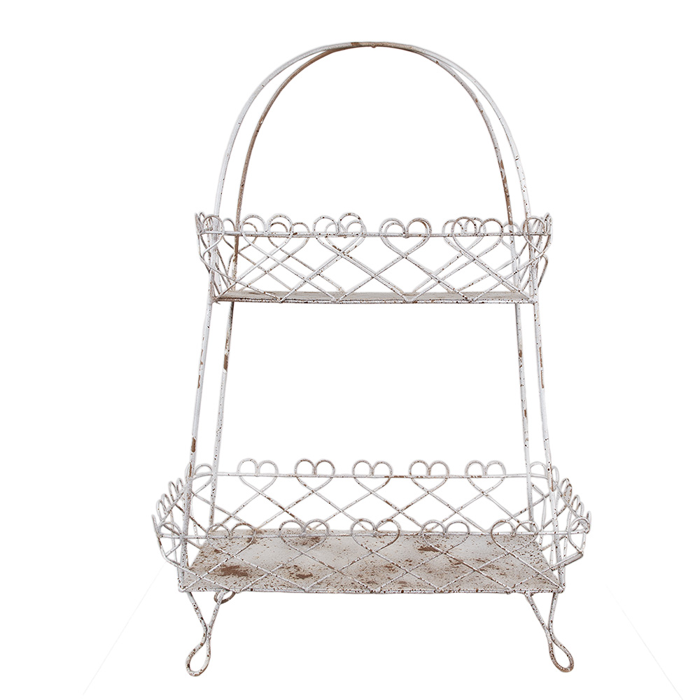 Clayre & Eef   | Etagère 2 laags Wit Bruin 47x24x66 cm | 5Y1238