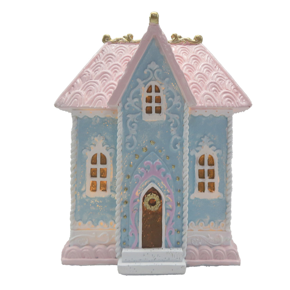 Clayre & Eef   | Decoratie Huis met LED Blauw roze 12x9x15 cm | 6PR4198