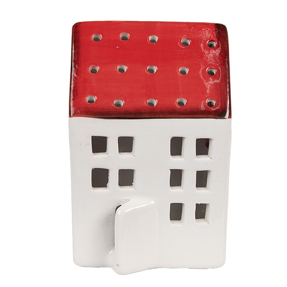 Clayre & Eef   | Decoratie Huisje Wit Rood 8x7x12 cm | 6CE1845