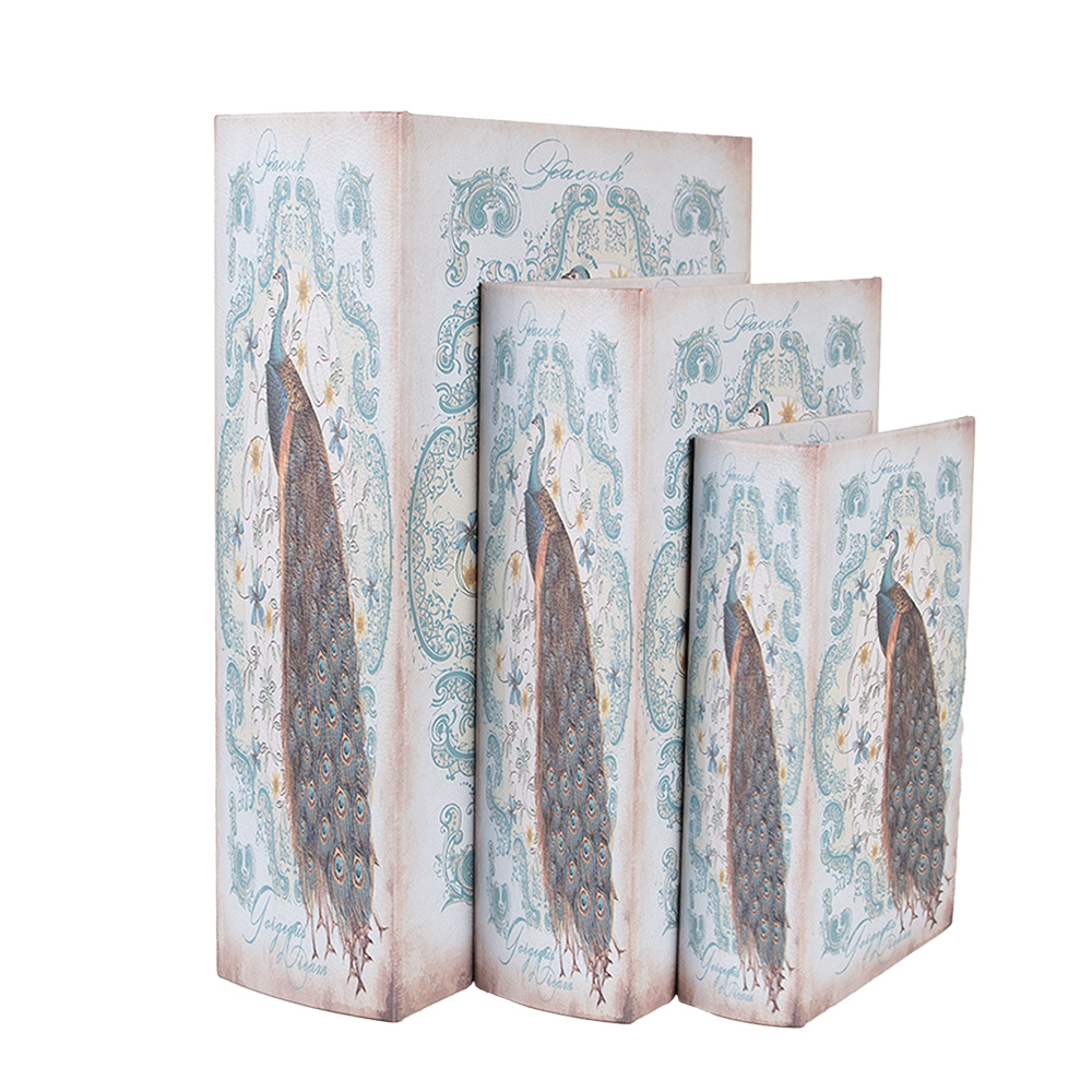 Clayre & Eef   | Opbergdoos Blauw Groen (3) 27x22x7 / 22x17x6 / 17x12x4 cm | 65690