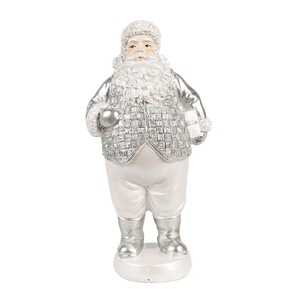 Clayre & Eef   | Kerstdecoratie Kerstman Zilverkleurig 8x6x16 cm | 6PR4303