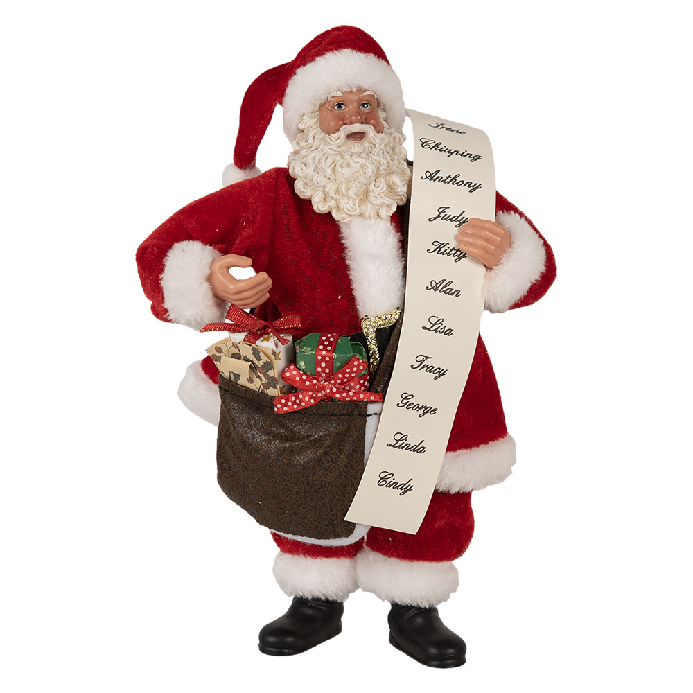 Clayre & Eef   | Kerstdecoratie Kerstman Rood Wit 17x10x27 cm | 65598