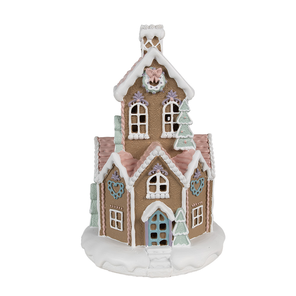 Clayre & Eef   | Decoratie Huis met LED Bruin Wit ø 14x22 cm / 3xAAA | 6PR4308