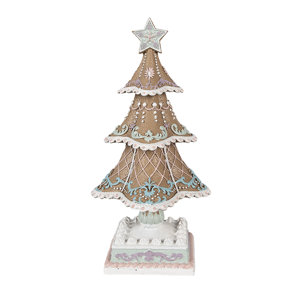 Clayre & Eef   | Kerstdecoratie Kerstboom Bruin Wit 12x12x25 cm | 6PR4320