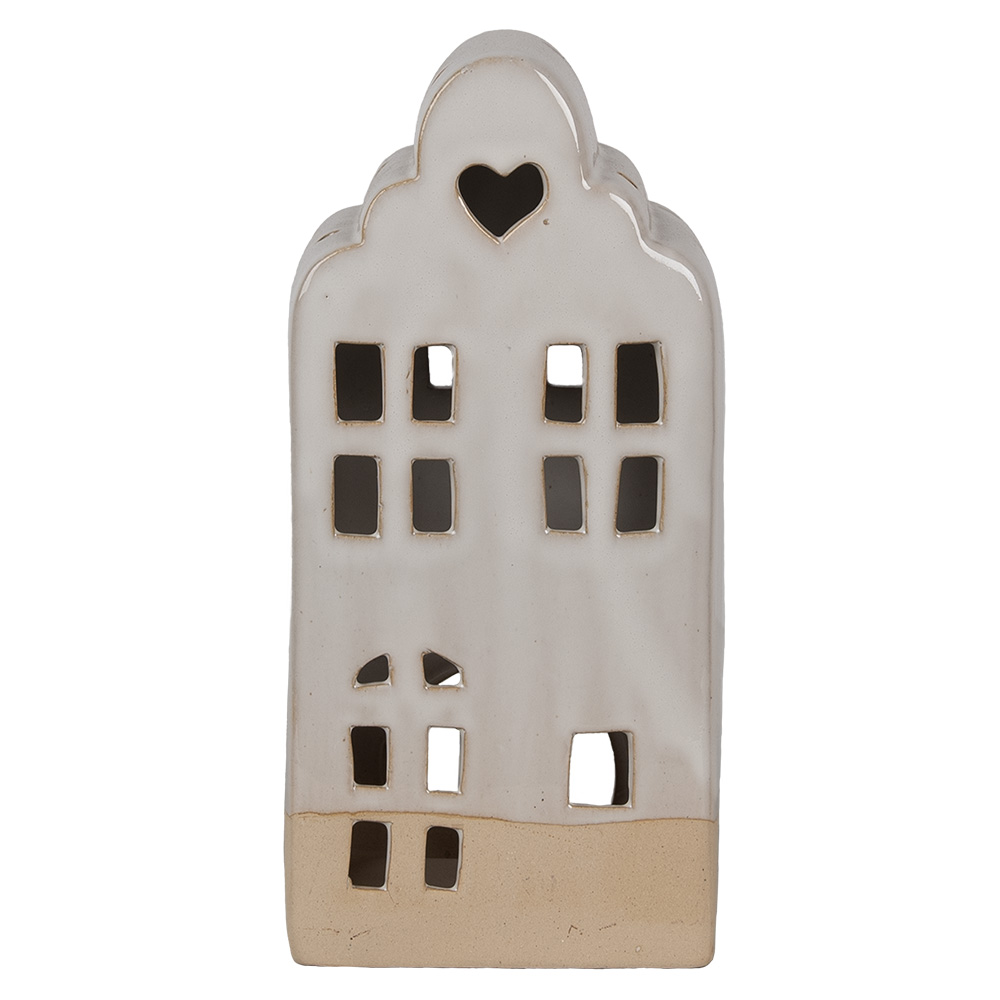 Clayre & Eef   | Theelichthouder Kerst Huisje Beige 11x10x23 cm | 6CE1791