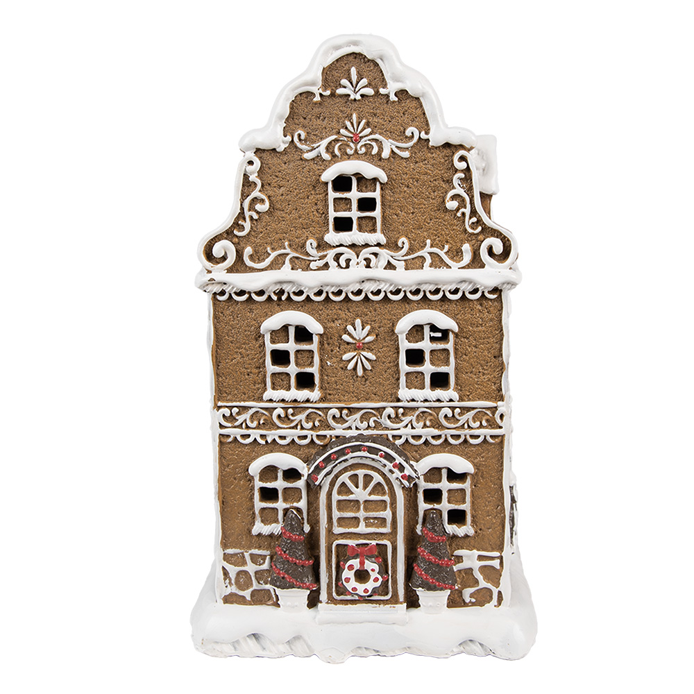 Clayre & Eef   | Decoratie Huis met LED Bruin, Wit 12x10x21 cm / 3xAAA | 6PR4976GG