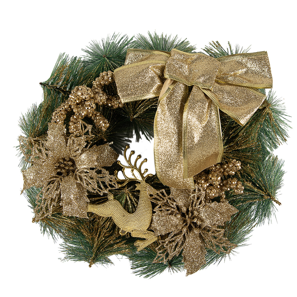 Clayre & Eef   | Kerstdecoratie Krans Goudkleurig Groen ø 30x7 cm | 65770