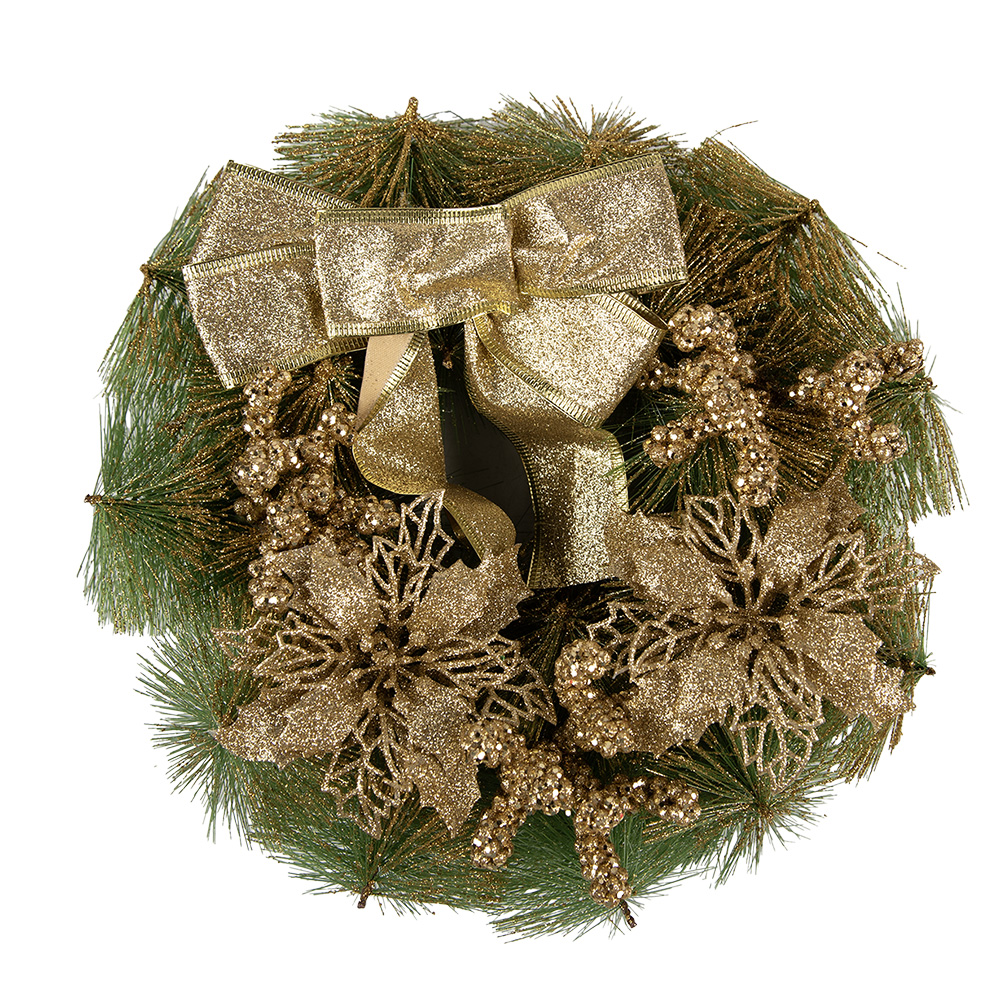 Clayre & Eef   | Kerstdecoratie Krans Goudkleurig Groen ø 30x7 cm | 65771