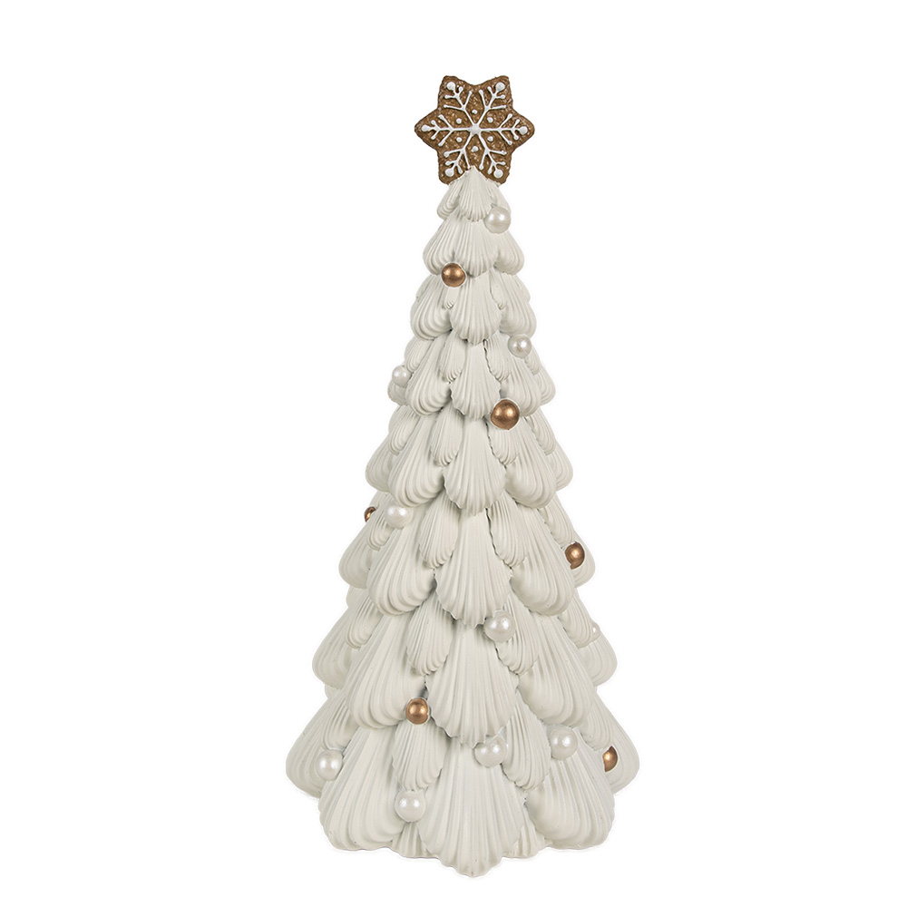 Clayre & Eef   | Kerstdecoratie Kerstboom Wit Bruin ø 15x31 cm | 6PR4245