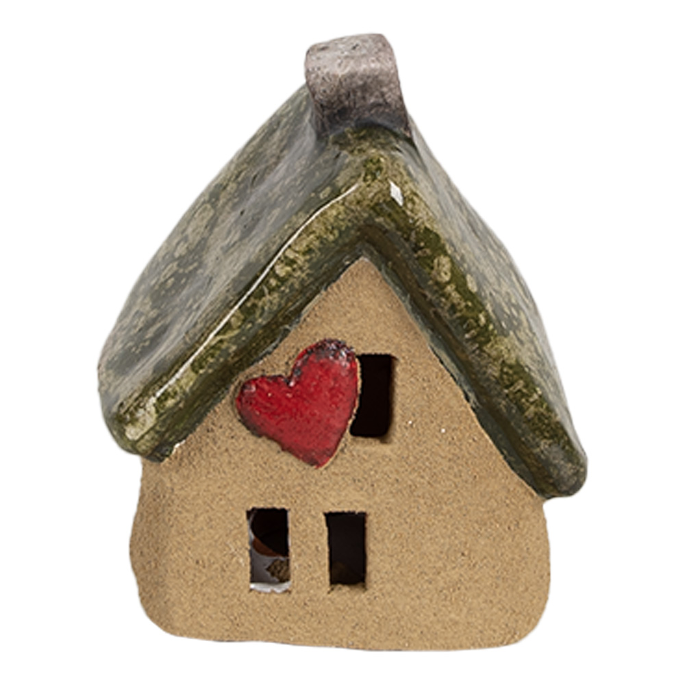 Clayre & Eef   | Decoratie Huisje Bruin Groen 7x6x9 cm | 6CE1780