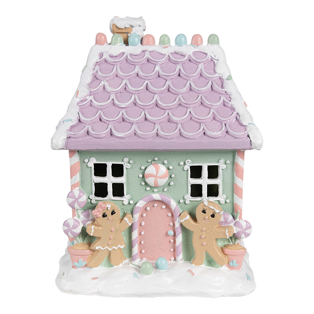 Clayre & Eef   | Decoratie Huis Groen Roze Paars 17x14x21 cm | 6PR4267